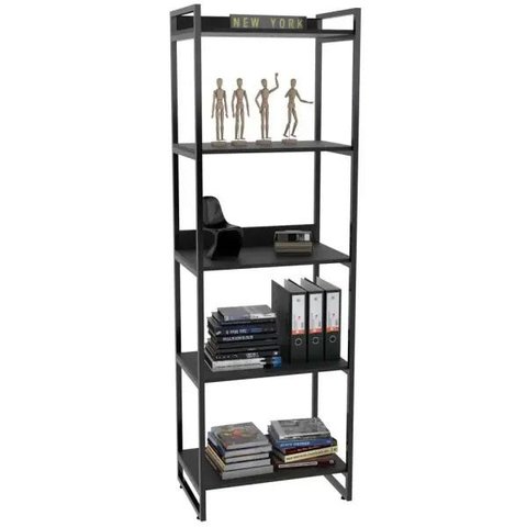 Estante Multiuso 5 Prateleiras Escritório Estilo Industrial Form 187x60 cm Preto Onix - Lyam Decor