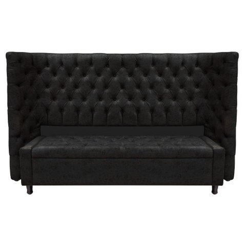 Kit Cabeceira e Calçadeira Baú King Everest P02 195cm para Cama Box Suede Preto