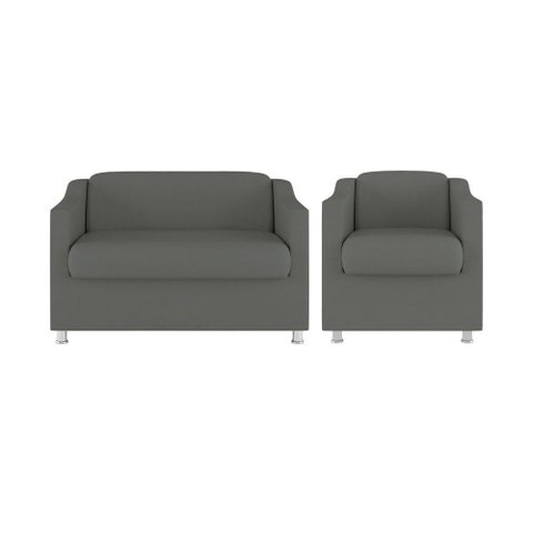 Kit Poltrona Tilla Recepção + Namoradeira Sala, Quarto Suede Cinza