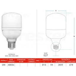 Kit 5 Lâmpada Led Bulbo Hp 50w Alta Potencia E27 6500k - 5