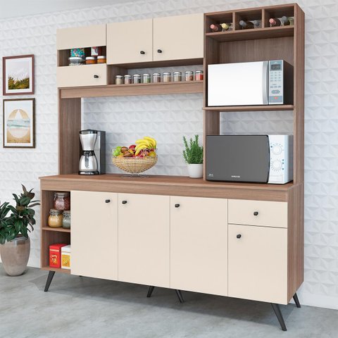 Cozinha Pequena Retrô Sabrina 182 Cm Armário Forno/micro Balcão Tampo Mdp Teka Champanhe - Clicklar