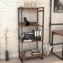Ver imagem 2 de Kit 02 Estantes com 4 Prateleiras Escritório Estilo Industrial Form 146x60 cm Nogal - Lyam Decor