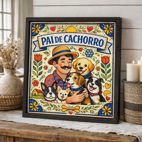 Quadro Pai de Cachorro 33x33cm Mold Preta Vidro