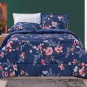 Ver imagem 2 de Kit Edredom Celi Queen Dupla Face Micropercal 200 Fios 3 Peças - Azul Marinho Floral