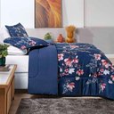 Ver imagem 5 de Kit Edredom Celi Queen Dupla Face Micropercal 200 Fios 3 Peças - Azul Marinho Floral