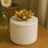 Porta Objeto em Ceramica Branco Dourado 12,5cm Florarte - 4