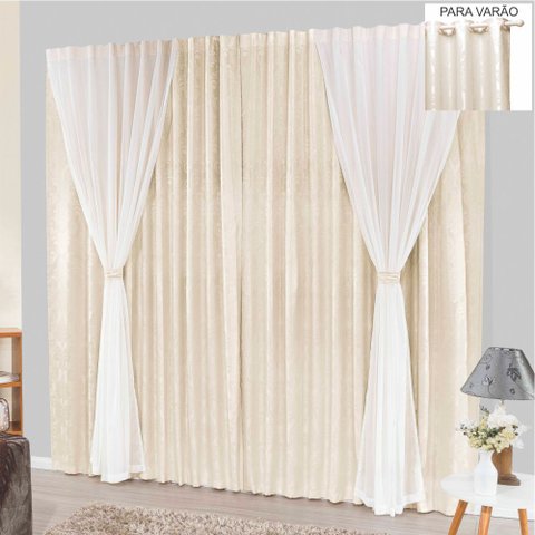 Cortina Bhaly Jacquard e Voal 2,00 X 1,70 para Varão - Palha
