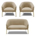 Ver imagem 1 de Sofá Namoradeira e 2 Poltronas Pé de Ferro Dourado Stella Suede Marrom Rato D03 - D'Rossi