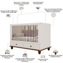 Ver imagem 5 de Berço Americano Mini Cama com 2 Gavetas e Mosquiteiro Alegra S05 Off White Nogueira - Lyam Decor
