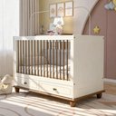 Ver imagem 1 de Berço Americano Mini Cama com 2 Gavetas e Mosquiteiro Alegra S05 Off White Nogueira - Lyam Decor