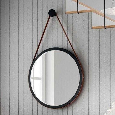 Espelho Decorativo Redondo 54cm com Alça Adnet B01 Escandinavo Preto - Lyam Decor
