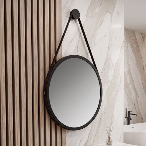 Espelho Decorativo Redondo 54cm com Alça Adnet B01 Escandinavo Preto - Lyam Decor