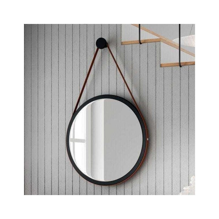 Espelho Decorativo Redondo 54cm com Alça Adnet B01 Escandinavo Preto - Lyam Decor