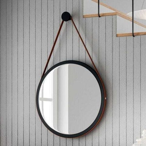Espelho Decorativo Redondo 54cm com Alça Adnet B01 Escandinavo Preto - Lyam Decor