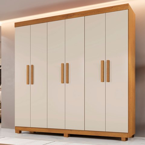 Guarda-Roupa Casal 6 Portas 3 Gavetas MDF Parma Yescasa Off White/Cinamomo