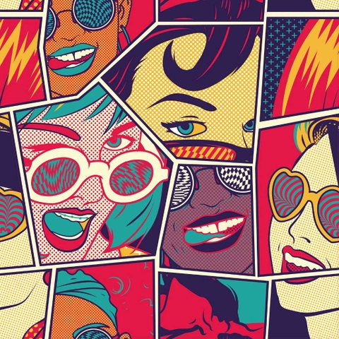 Papel de Parede Temático Anos 80 Fashion Faces - 1,5x0,5m