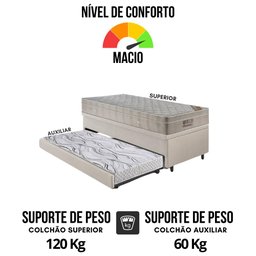 Bicama Box Baú 88x188 Courino Linho Areia com Colchão Airtech Ortobom - 7