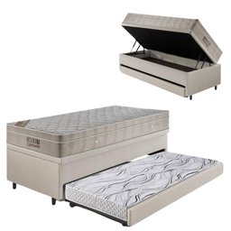 Bicama Box Baú 88x188 Courino Linho Areia com Colchão Airtech Ortobom - 1
