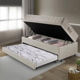 Bicama Box Baú 88x188 Courino Linho Areia com Colchão Airtech Ortobom - 3