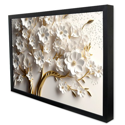 Quadro Decorativo Floral Luxo Primavera Branca em Moldura Caixa Tacolado Moldura Caixa Alta 4,5cm Pr