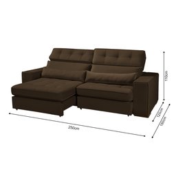 Sofá Londres Retrátil e Reclinável 2 Módulos Premium Veludo Café 2,50m - 4 Sofá Londres Retrátil e Reclinável 2 Módulos Premium Veludo Café 2,50m - 4
