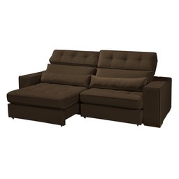 Sofá Londres Retrátil e Reclinável 2 Módulos Premium Veludo Café 2,50m - 3 Sofá Londres Retrátil e Reclinável 2 Módulos Premium Veludo Café 2,50m - 3