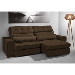 Sofá Londres Retrátil e Reclinável 2 Módulos Premium Veludo Café 2,50m - 1 Sofá Londres Retrátil e Reclinável 2 Módulos Premium Veludo Café 2,50m - 1