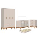 Ver imagem 1 de Dormitório Infantil Flip Guarda Roupa 4 Portas, Cômoda 4 Gavetas e Berço Areia Fosco com Colchão
