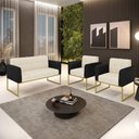 Ver imagem 7 de Sofá Namoradeira e 2 Poltronas Base Industrial Dourado Elisa Preto-linho Bege A19 D03 - D'Rossi