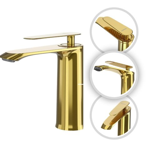 Torneira Banheiro Misturador 100% Metal Premium Moscou Gold