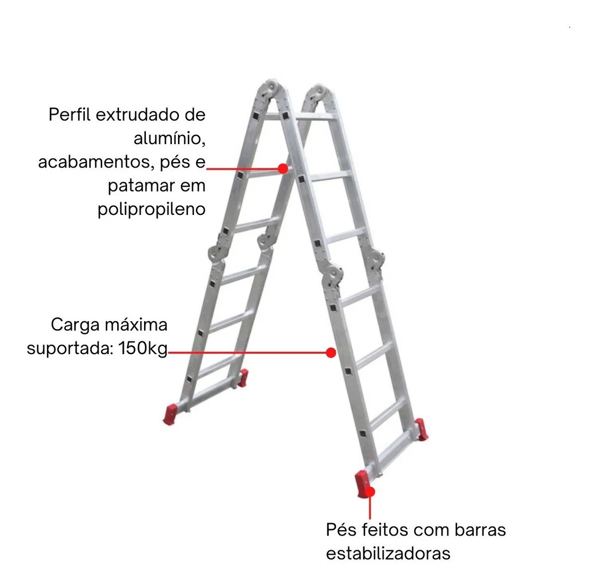 Escada Articulada Botafogo 4x4 ESC0293 com Degraus em Alumínio - 4