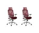 Ver imagem 1 de Kit 2 Cadeiras de Escritório Tela Mesh Ergonômico - Cor Vermelho e Branco - Base Giratória Cromada B