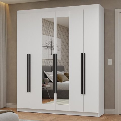 Guarda-roupa Casal 6 Portas Batentes com Espelho Netuno Madesa Branco/preto