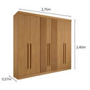 Ver imagem 3 de Guarda Roupa Casal Ripado 6 Portas 6 Gavetas da Vinci Cinamomo 100% Mdf - D' Doro