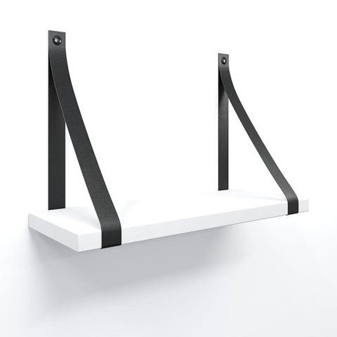 Prateleira em MDF Branco 40x15cm com Alça Preto