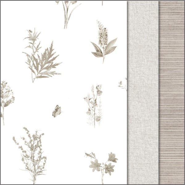 Papel De Parede Evergreen 7340 Vinílico Flor Bege Cinza - 2