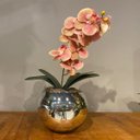 Ver imagem 2 de Orquídea Rosa Artificial Arranjo no Vaso Espelhado Flores Permanentes Decore Fácil Shop