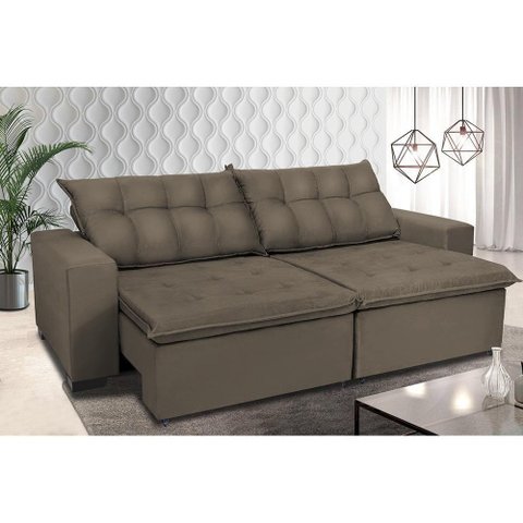 Sofá Retrátil e Reclinavel Oklahoma 2,52 Mts com Molas e Pillow no Assento Tecido Suede Castor