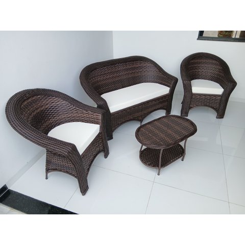 Conjunto Jogo de Varanda Jardim Área Externa 1 Sofá 2 Poltronas 1 Centro Fibra Sintética