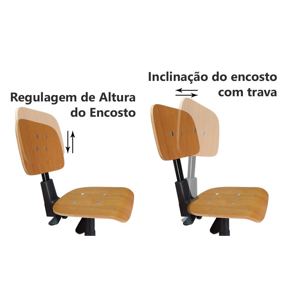Cadeira Costureira Back System Giratória De Madeira Com Sapata Regulagem de Altura - 4