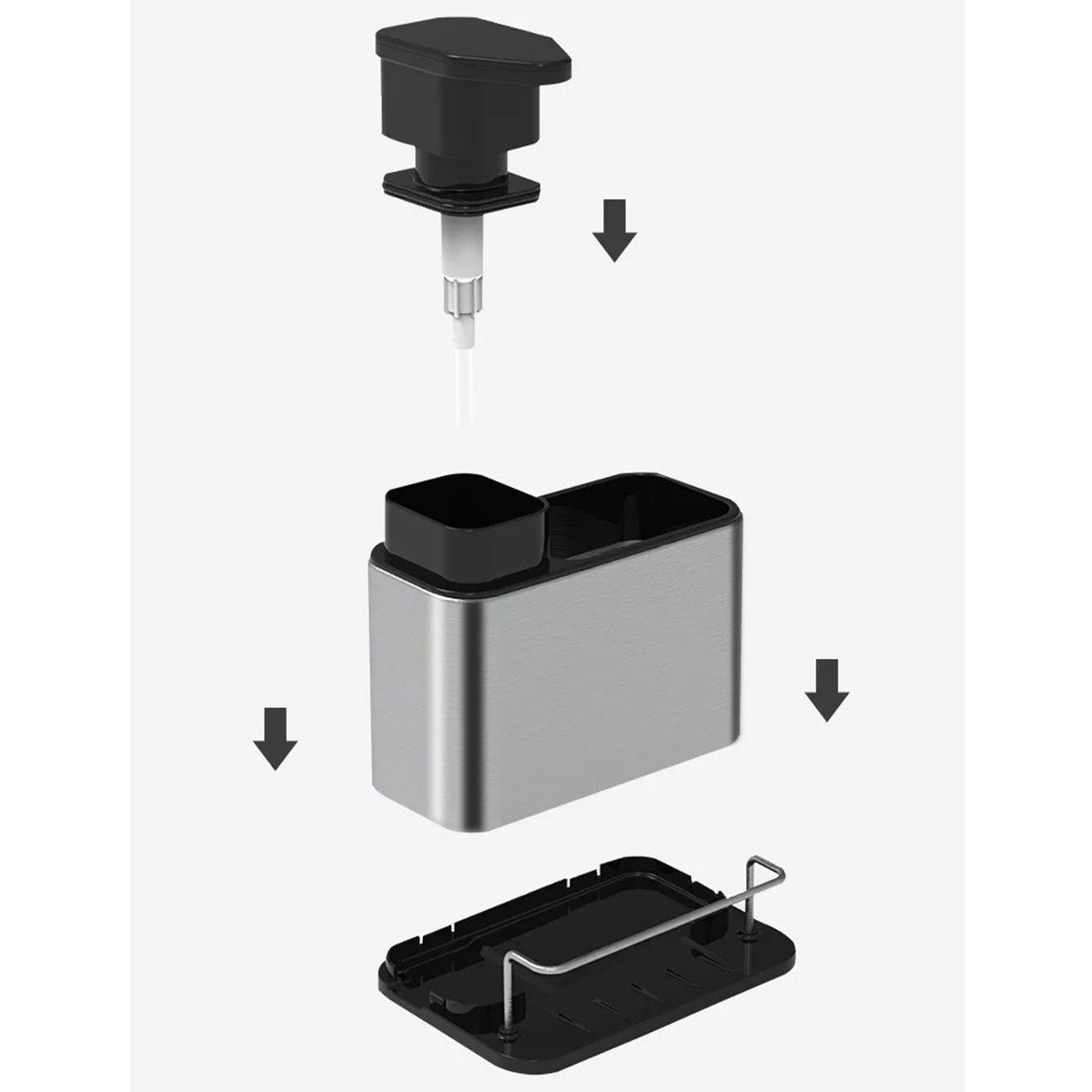 Dispenser Detergente Sabao Liquido 3 em 1 Aço Inox Porta Esponja Escorredor Bucha Cozinha Limpeza Or - 12