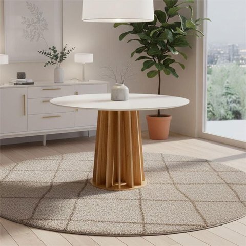 Mesa de Jantar Redonda 4 Lugares MDF 115cm Freijó com Off White Dalla Costa Móveis