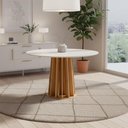 Ver imagem 1 de Mesa de Jantar Redonda 4 Lugares MDF 115cm Freijó com Off White Dalla Costa Móveis