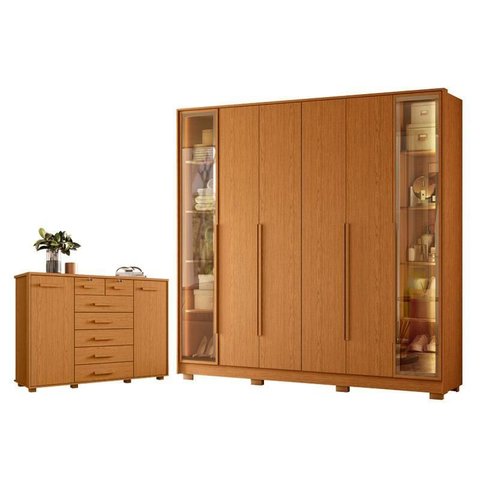 Guarda Roupa Napoli com 6 Portas Bronze Cinamomo e Cômoda Fontana Cinamomo - Móveis Albatroz
