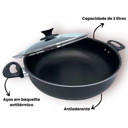 Panela Frigideira Grande Wok C/ Alça 30 Cm Antiaderente 3l - 3