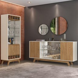 Buffet Bancada E Cristaleira 22556X21188 Carvalho Europeu Creme Dj Moveis - 2