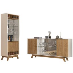 Buffet Bancada E Cristaleira 22556X21188 Carvalho Europeu Creme Dj Moveis - 1