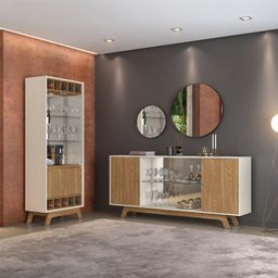 Buffet Bancada E Cristaleira 22556X21188 Carvalho Europeu Creme Dj Moveis - 5