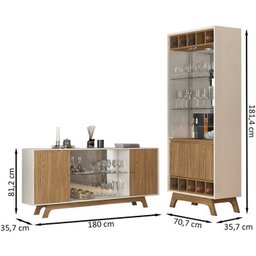 Buffet Bancada E Cristaleira 22556X21188 Carvalho Europeu Creme Dj Moveis - 3