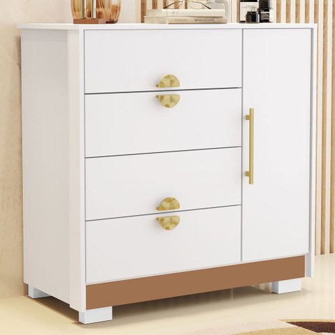Cômoda Sapateira para Quarto 1 Porta 4 Gavetas Paraty V01 Branco Camarim Flex - Lyam Decor